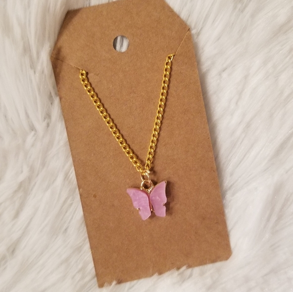 Pink Butterfly Necklace 18inches - Picture 15 of 16